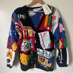NWT-RARE VTG 90’s Eagle’s Eye teacher school  chunky cardigan M Oversized